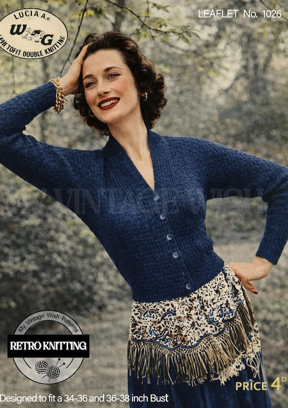 1950s Ladies Batwing Cropped Cardigan Knitting Pattern PDF