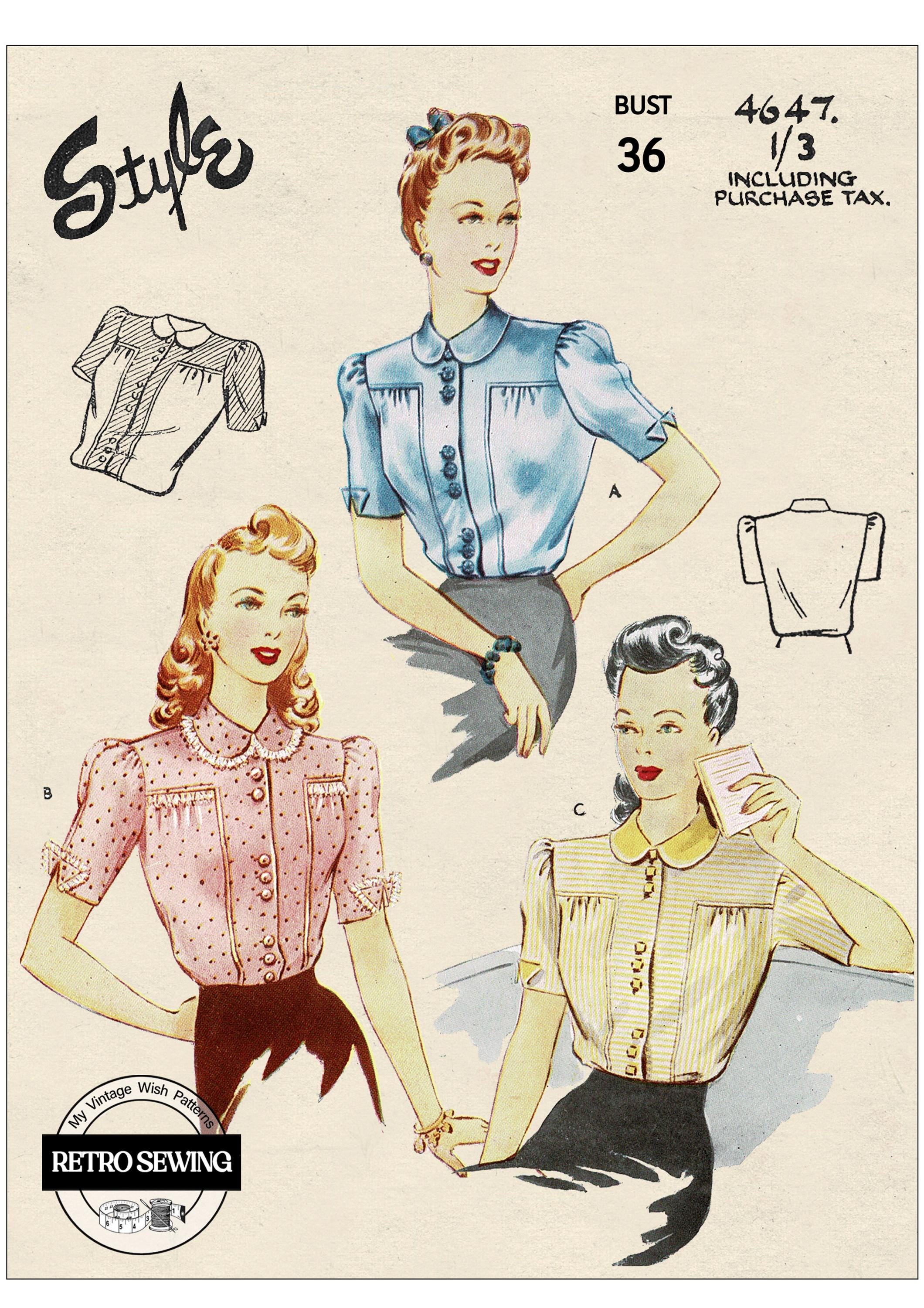 1940s Yoke Front Blouse Vintage Sewing Pattern – PDF 1940s Yoke Front Blouse Vintage Sewing Pattern – PDF
