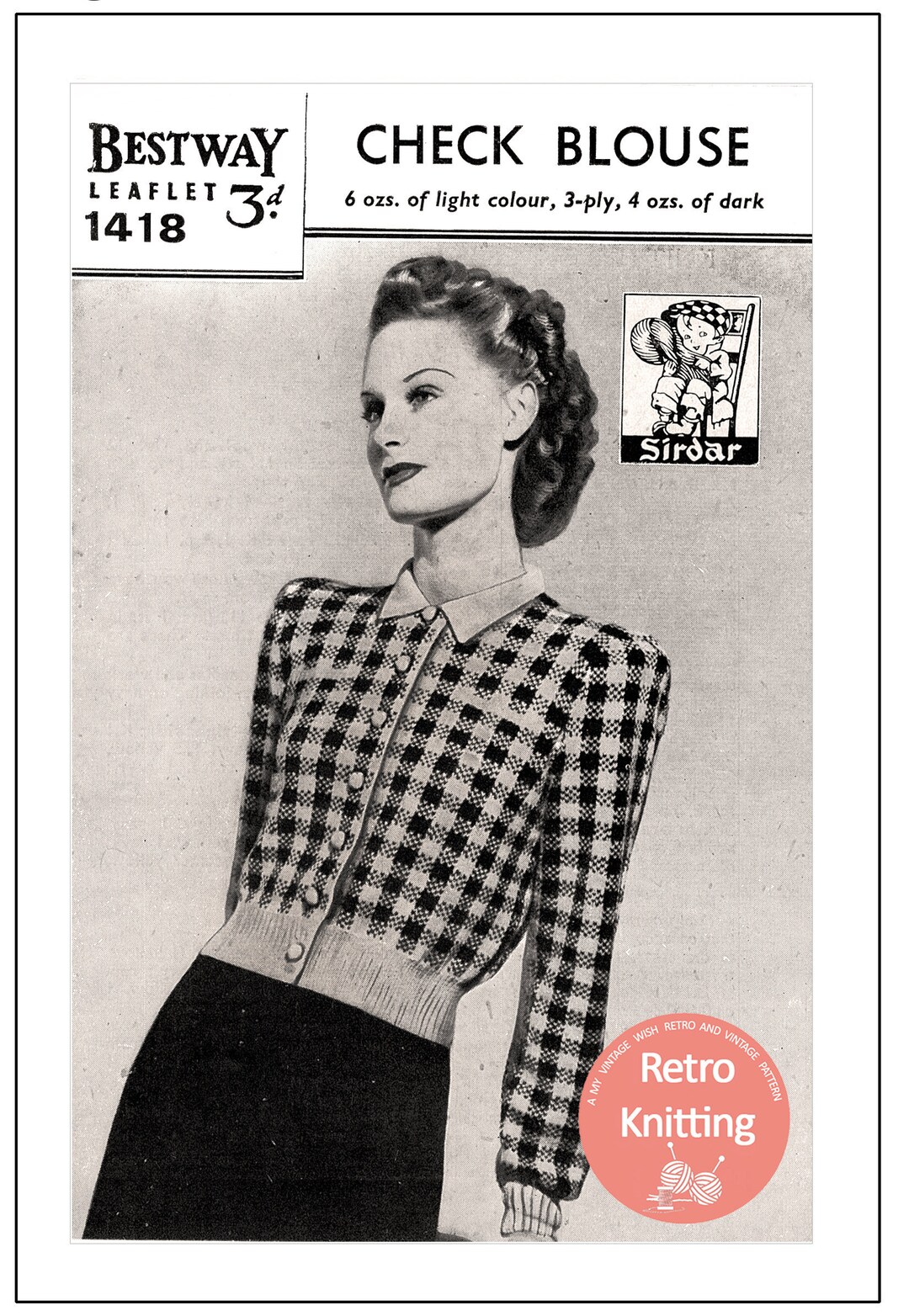 1940's Fair Isle Check Blouse Knitting Pattern PDF - Etsy