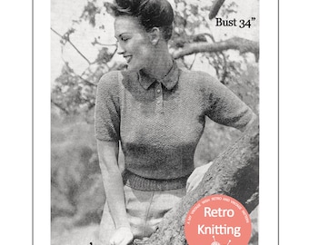 1940's Ladies Cotton Polo Shirt PDF Knitting Pattern