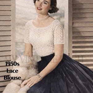 1950年代風レースブラウスの編み図（PDF）- スクープネック半袖レディーストップス