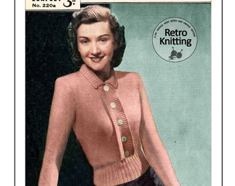 May include: A vintage knitting pattern for a tailored jumper with ribbed frills. The pattern is from Weldons Leaflet No. 220a and requires 8 ounces of 3-ply yarn. The pattern is designed to fit a 34-36 inch bust.