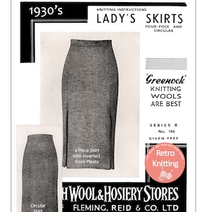 1930&#39;s Lady&#39;s Skirts Knitting Pattern - PDF Instant Download