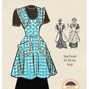 Peut inclure: Un patron de couture vintage pour un tablier à carreaux bleus et blancs avec une bordure à volants. Le patron est pour une taille petite, 32-34 pouces de tour de poitrine. Le patron est de My Vintage Wish Patterns et est un patron PDF de couture rétro à imprimer à la maison.