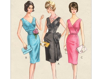 1960's Stylish Cocktail or Evening Dress PDF Sewing Pattern Bust 38 ins