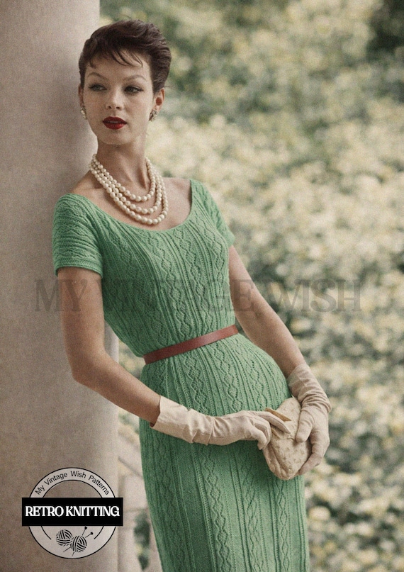 1950s Lace Panel Dress Knitting Pattern  off Shoulder Vintage Style (PDF  Pattern) - Etsy