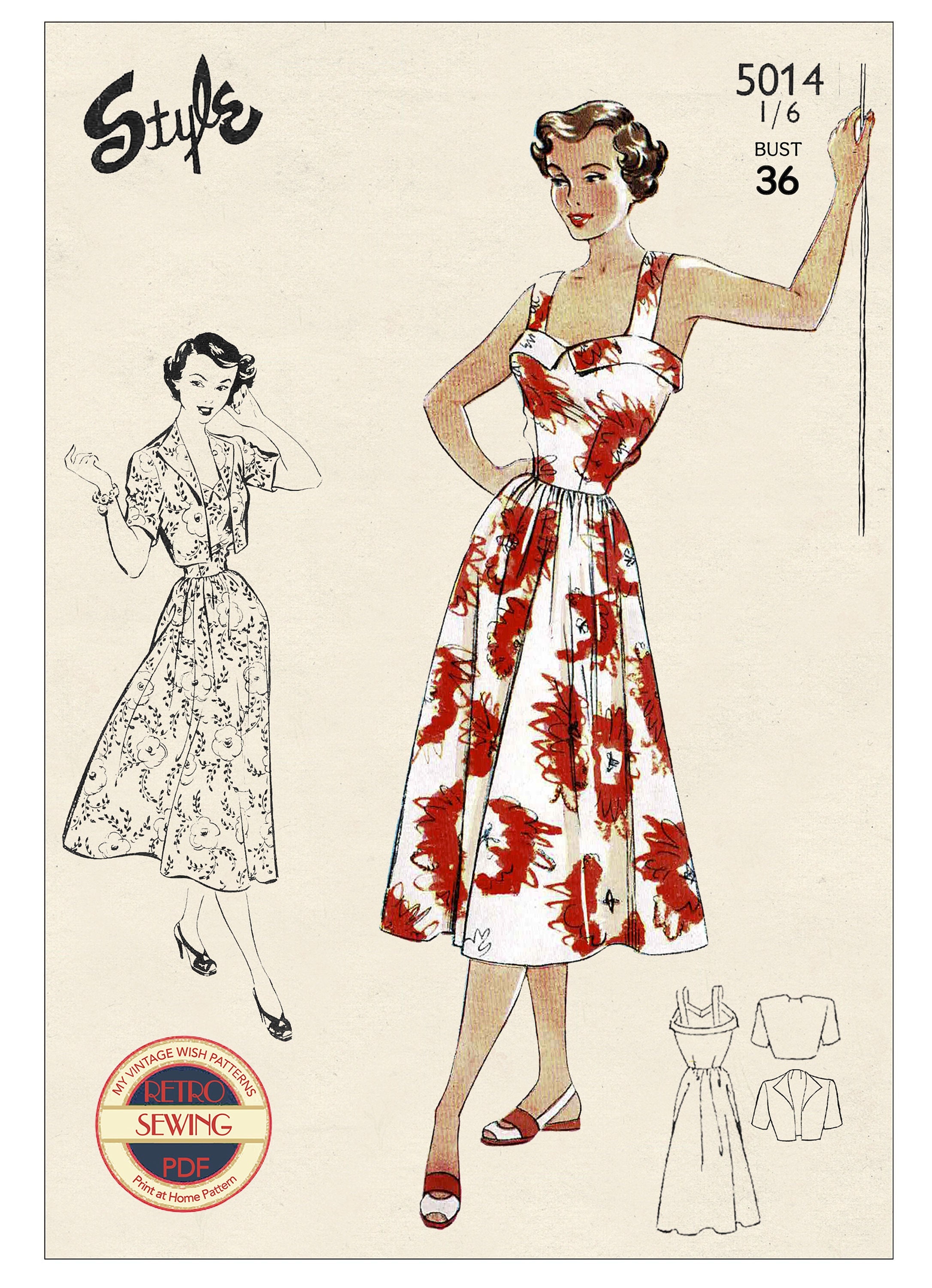 1940s Sun Dress and Bolero PDF Pattern Bust 36 Etsy Canada