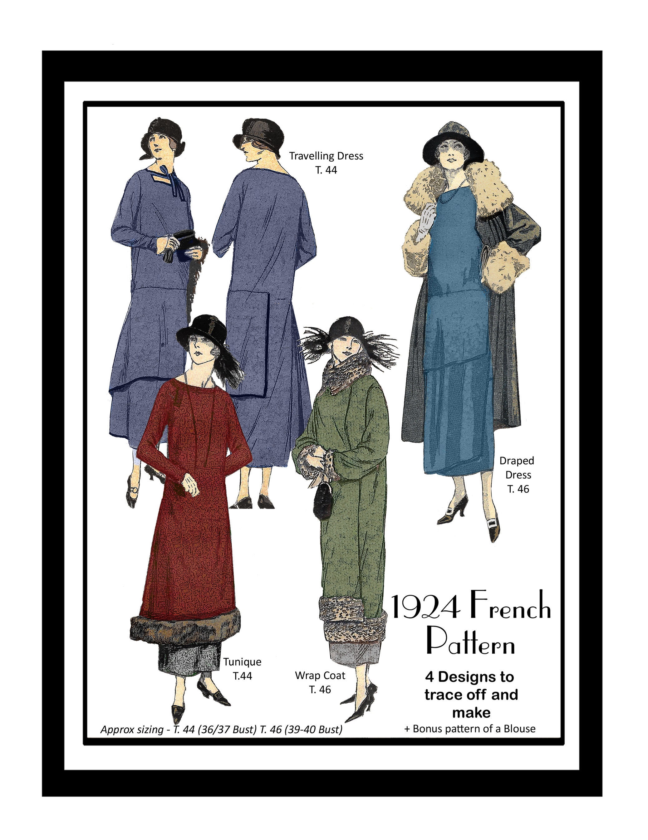 1920s Flapper Dresses and Coat PDF Print at Home French Sewing Pattern