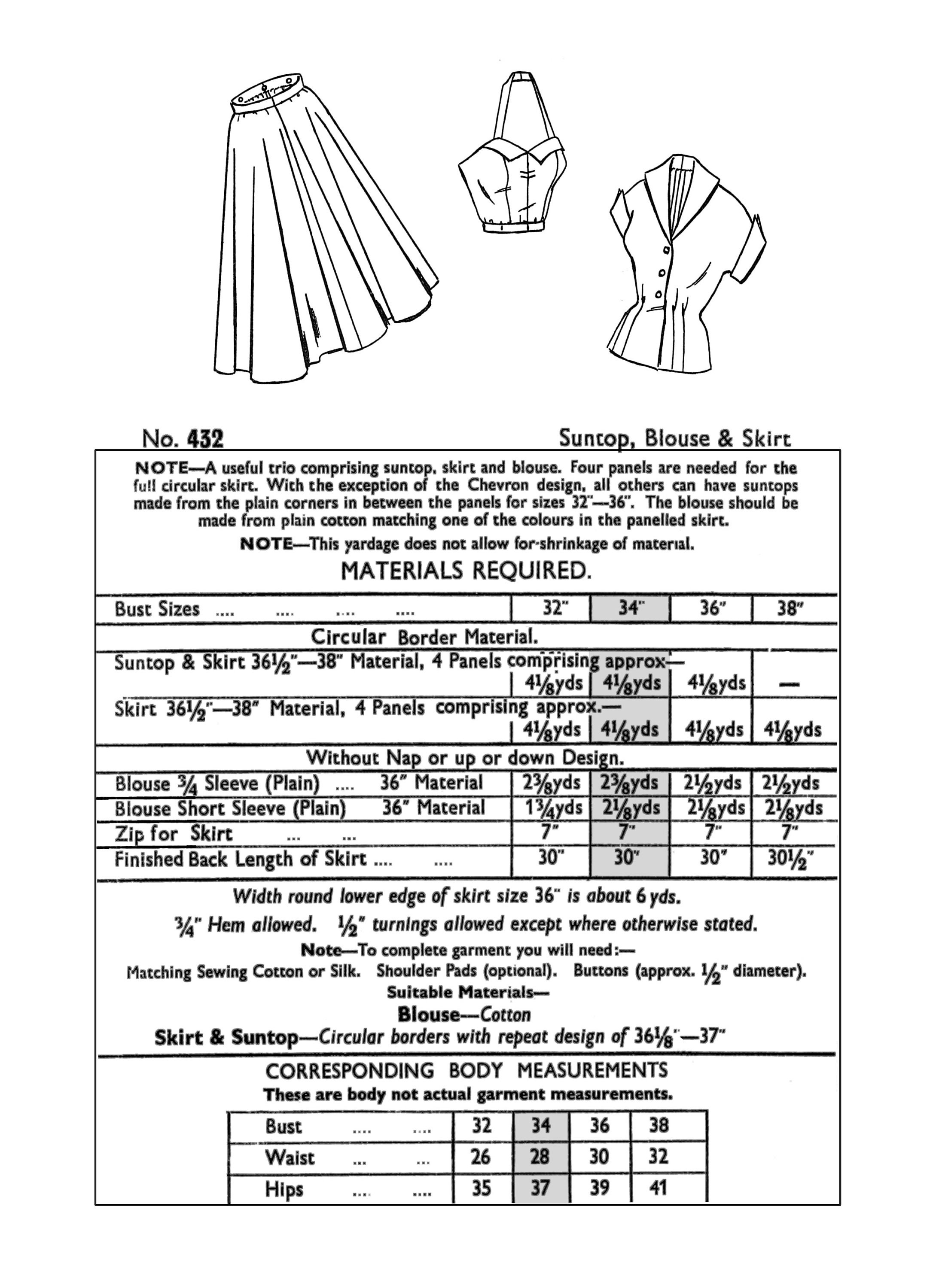 1950s Circle Skirt, Blouse and Halter Top PDF Sewing Pattern