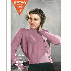 1940's Easy Classic Stocking Stitch Twinset PDF Knitting Pattern in 3 Sizes