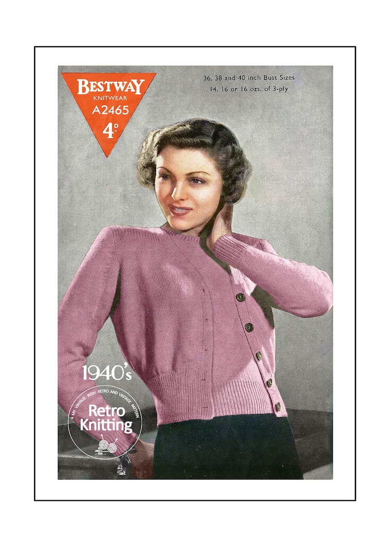 1940's Easy Classic Stocking Stitch Twinset PDF Knitting Pattern in 3 Sizes image 1