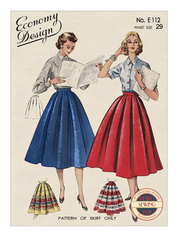 1950s Rock N Roll Skirt PDF Sewing Pattern Waist 29 - Etsy