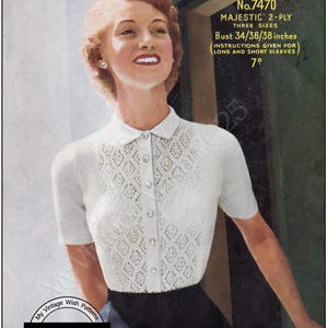 Vintage 1940s Knitting Pattern PDF – Dainty Blouse in 2 Ply Wool – 3 Sizes