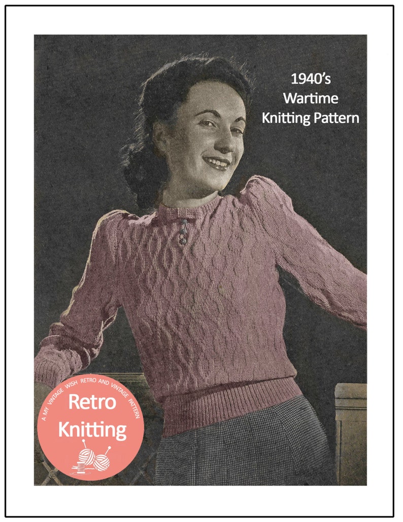 1940's Wartime Long Sleeve Sweater PDF Knitting Pattern - Etsy