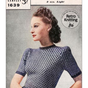 Wzór na sweter w kratkę dwukolorową z lat 40. XX wieku w formacie PDF, biust 33