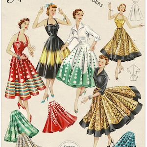 1950s Circle Skirt, Blouse and Halter Top PDF Sewing Pattern Bust 34