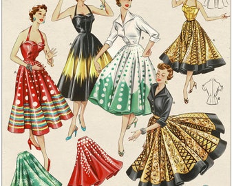 1950s Circle Skirt, Blouse and Halter Top PDF Sewing Pattern Bust 34