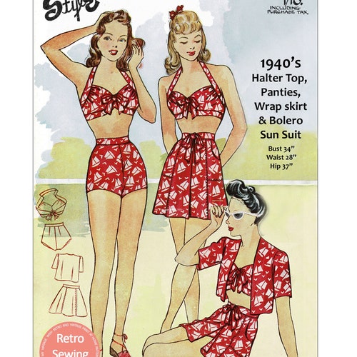 1940s Pin Up Swimsuit, Skirt and Bolero Bust 34 PDF Pattern