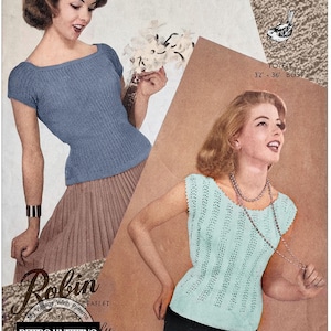 1950s Cap Sleeve Summer Tops  PDF Knitting Pattern  Bust 32 - 34 - 36
