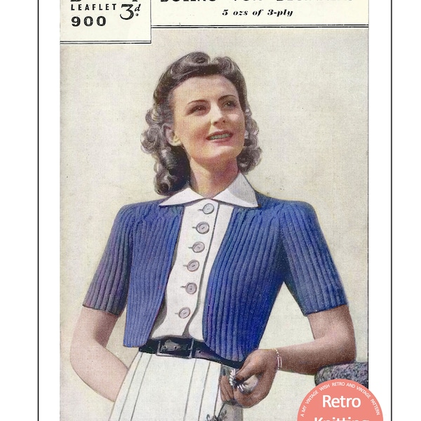 1940s Beginners Bolero Knitting Pattern - PDF Instant Download