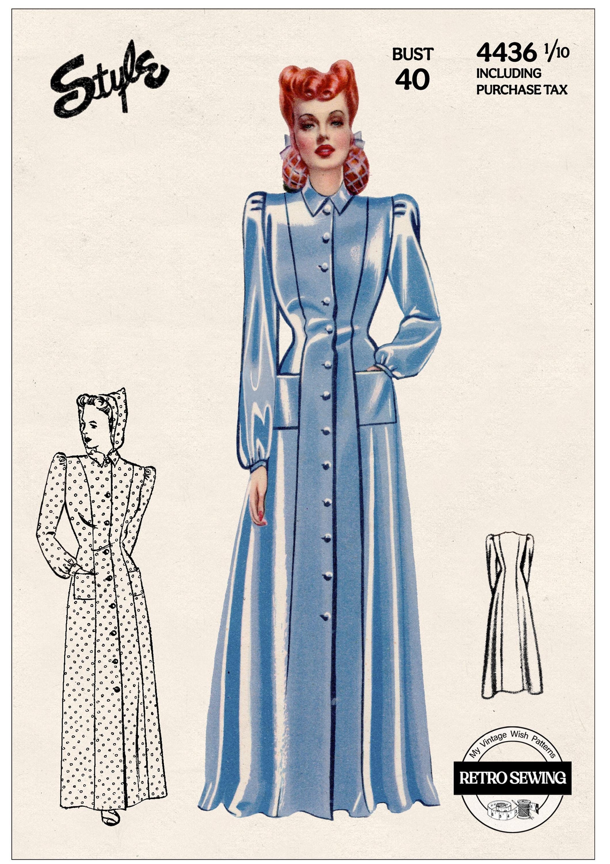 Patron De Couture Vintage Simplicity Années 1940 - Robe Et Peignoir Motif B34 - Neuf Non Découpé