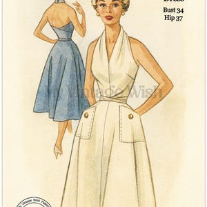 1950s Halter Dress Sewing Pattern: Back Wrap Style (Bust 34, Hip 37) (Digital Download)