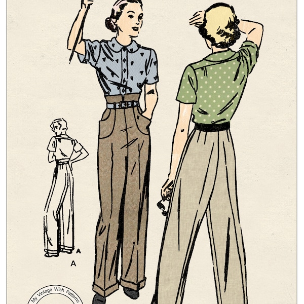 1940's Hepburn Slacks with High or Low waistline Sewing Pattern