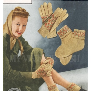 1940s Bobby Socks and Gloves Knitting Pattern | PDF Instant Download