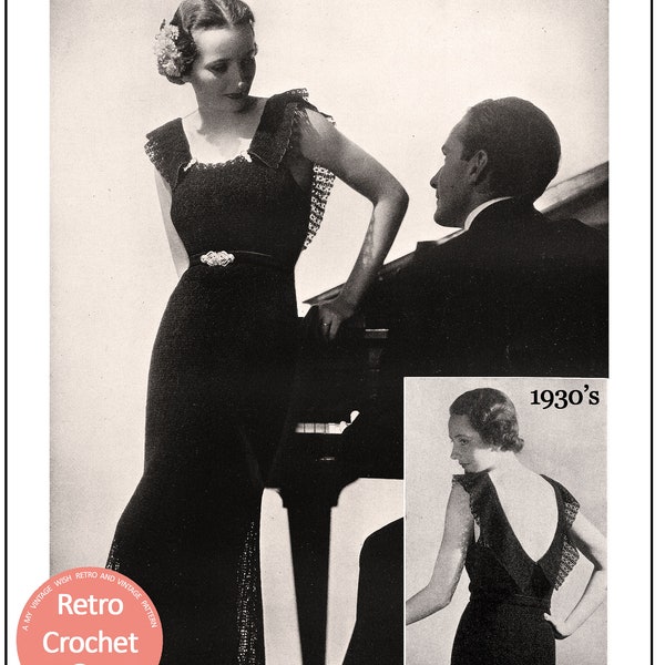 Robe de soirée ou de mariée des années 1930 PDF Crochet Pattern