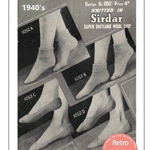 1940&#39;s Ladies&#39; Ankle Socks and Footsies PDF Knitting Pattern