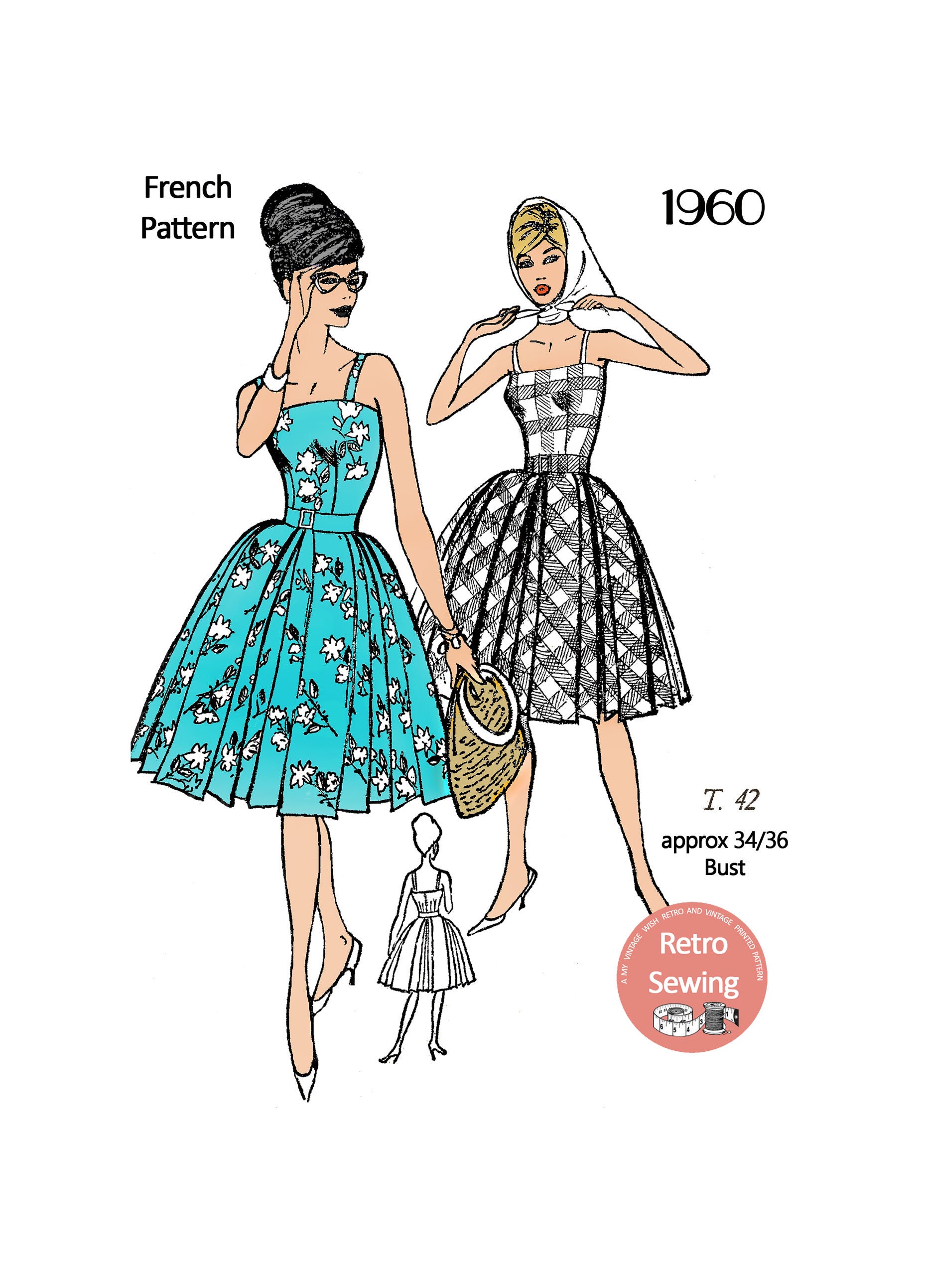 1960's Rockabilly Style Bandeau Sun Dress Vintage Sewing