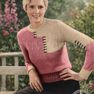 1930's zweifarbiger Pullover PDF Strickmuster Sofort-Download