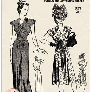 1940's Stylish Cocktail or Evening Dress PDF Sewing Pattern
