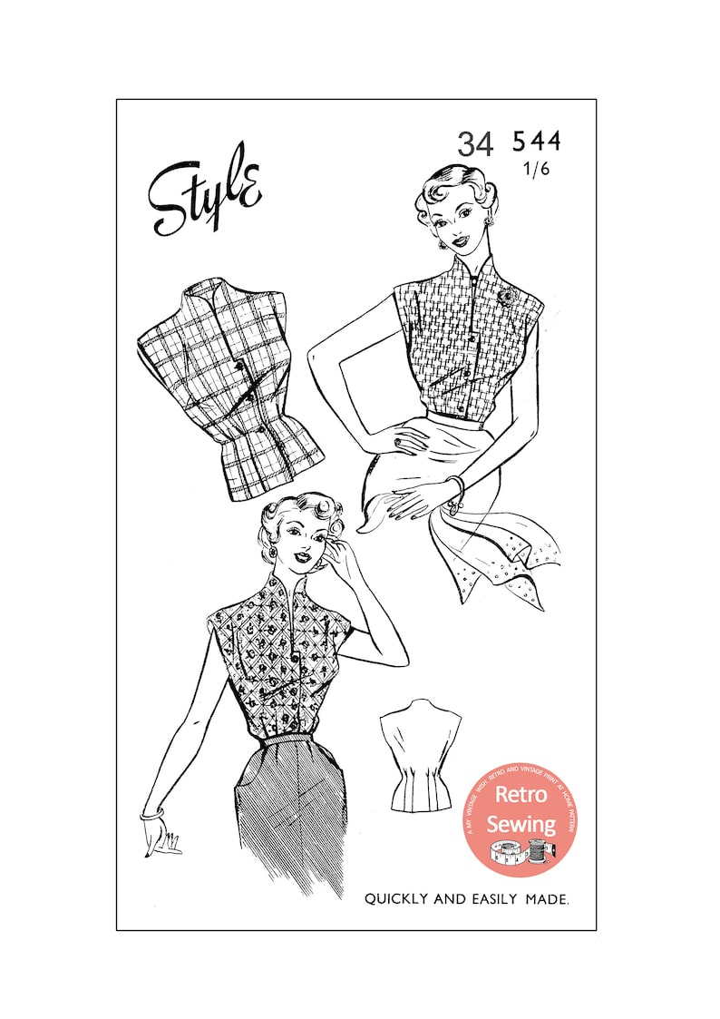 1950s Pattern, Quick & Easy Button Front Blouse - Multi-sizes