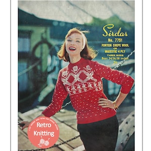 1950&#39;s Lady&#39;s Nordic Fair Isle Sweater Knitting Pattern - PDF Knitting Pattern