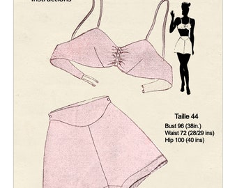 1940's  Bra and French Knickers PDF Sewing Pattern Bust 38