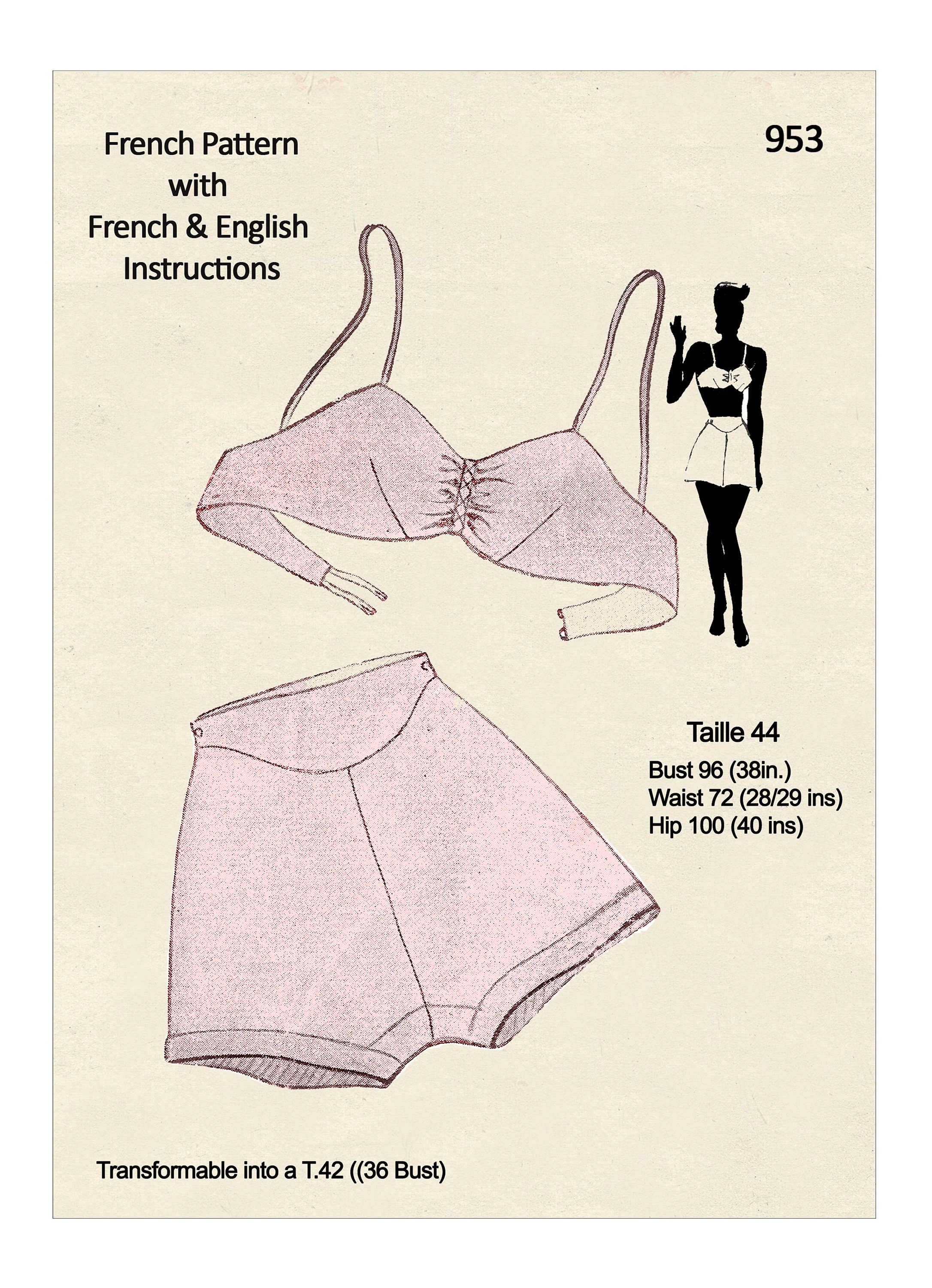 1940s Pattern, Slip, Bra & Knickers - Bust 34 (86.36cm) – Vintage