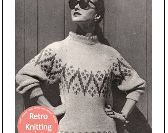 Chunky Fair Isle Sweater 50's Knitting Pattern  - PDF Knitting Pattern - PDF Instant Download