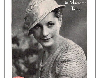 Chapeau de marin des années 1930 en macramé ficelle PDF Crochet Pattern