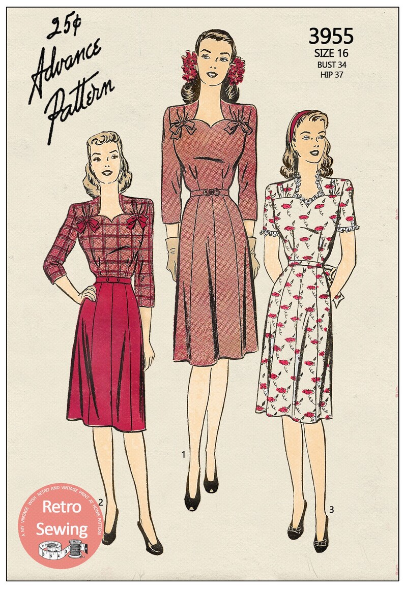 1940s Pretty Tea Dress Sewing Pattern Paper Sewing Pattern | Etsy
