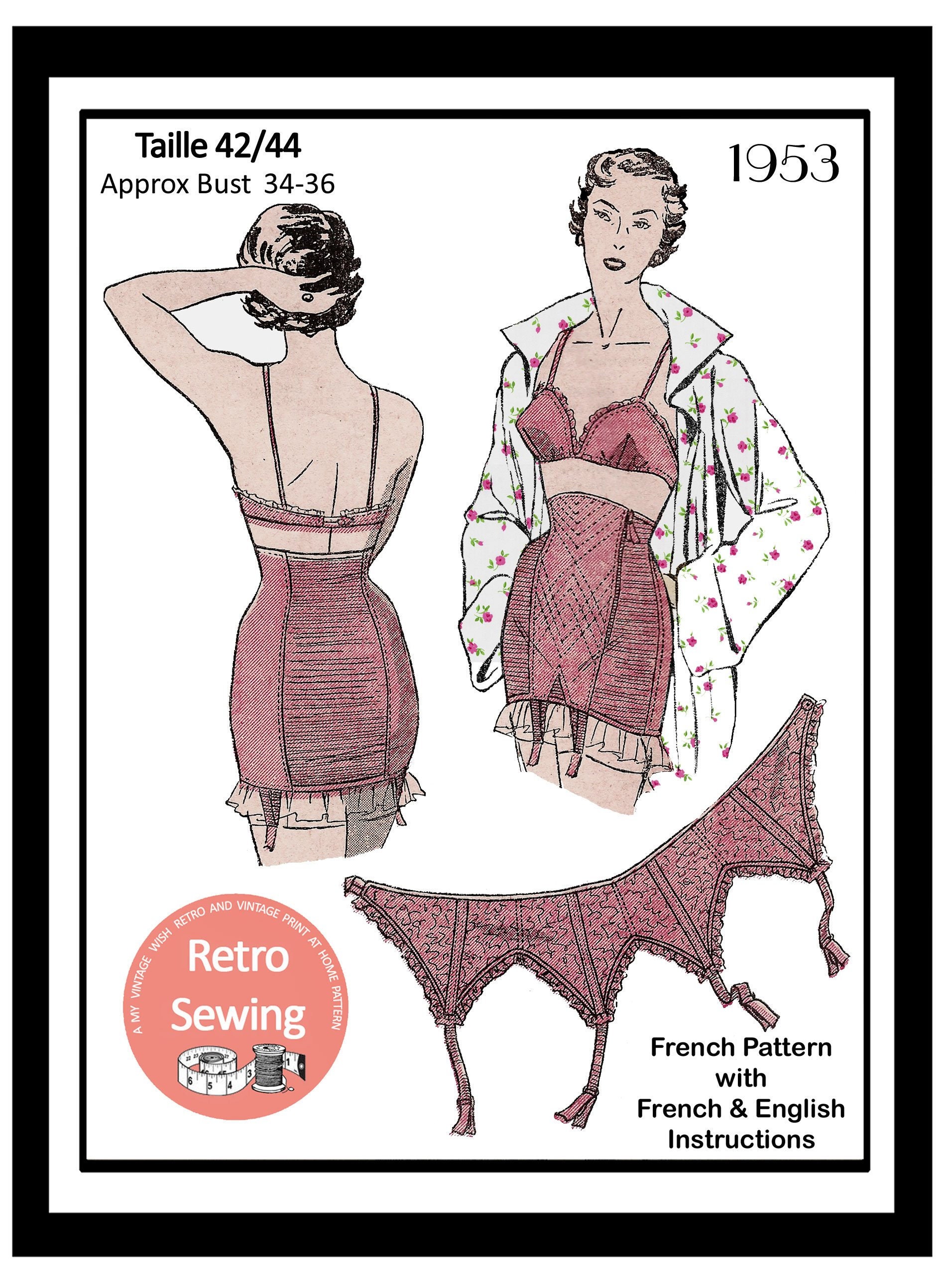 1950's Burlesque Style Bra, Girdle and Suspender PDF Sewing Pattern -   Canada