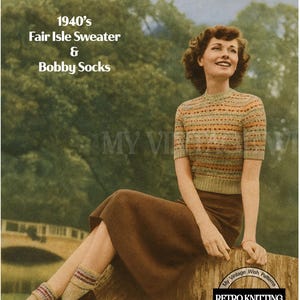 Vintage 1940s Fair Isle Sweater & Bobby Socks Knitting Pattern PDF Instant Download