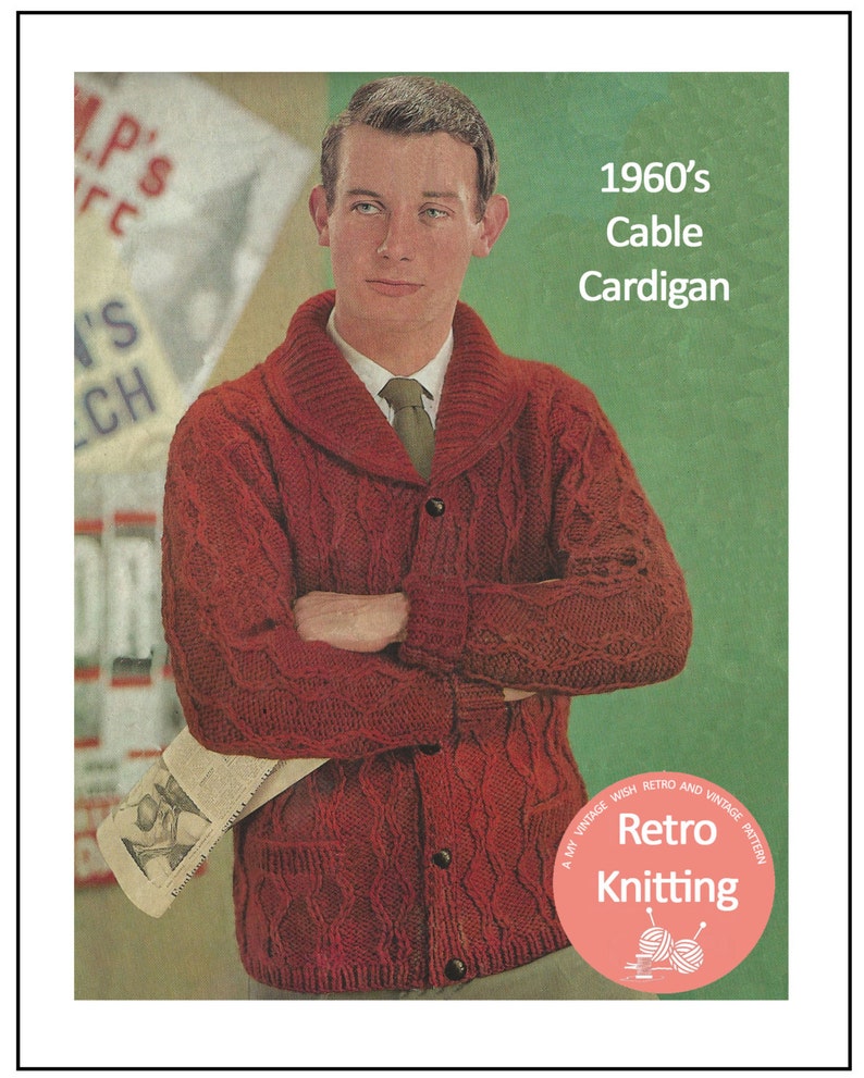 1960s Sewing Patterns | 1970s Sewing Patterns 1960s His Chunky Knit Cardigan Pattern – PDF Instant Download $4.43 AT vintagedancer.com