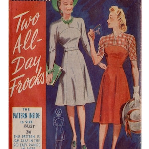 1940s Two All Day Dresses Paper Sewing Pattern Bust 34
