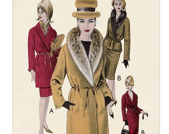 1960er Jahre Winterjacke und Rock PDF Schnittmuster Büste 34