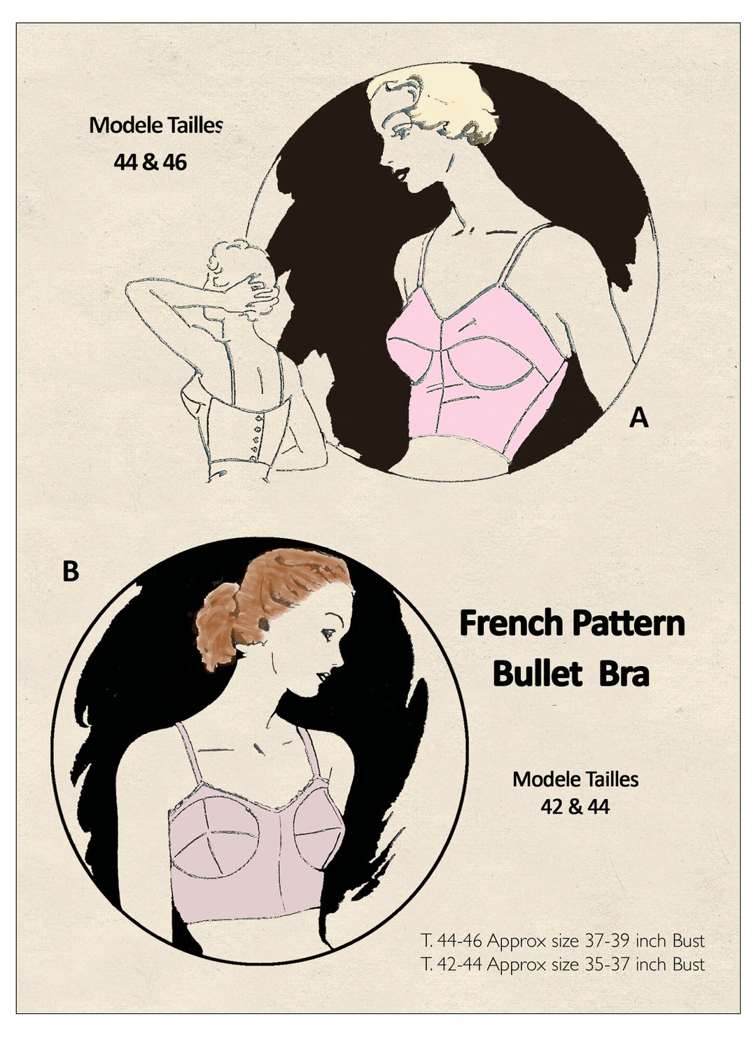 1950's Bullet Bra PDF Sewing Pattern Download -  Canada