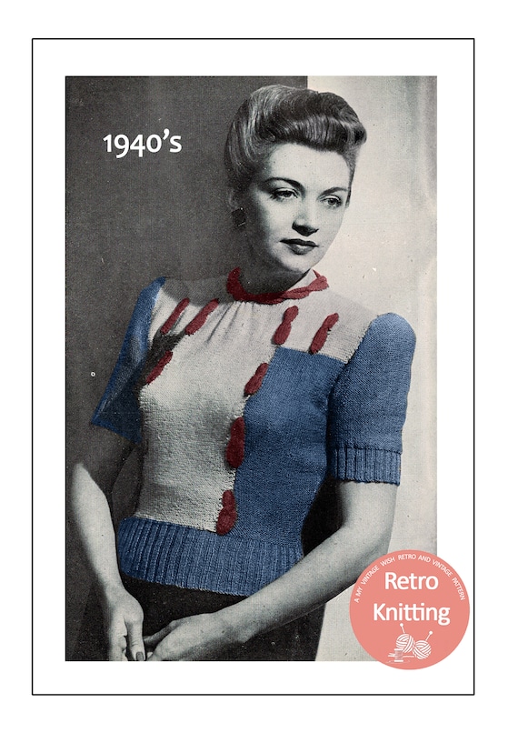 1940's Color Block Sweater With Cables PDF Knitting | Etsy UK