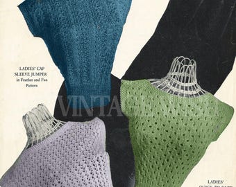 1950s Rockabilly Sweater Knitting Pattern PDF • Pin Up Fitted Jumper • Retro 50s Top