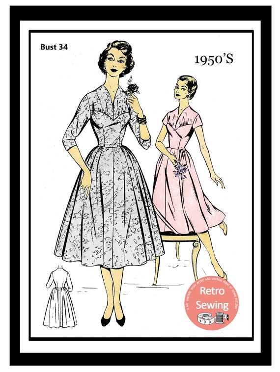 1950s Tea Length Wedding Dress Ready Printed Sewing Pattern | Etsy