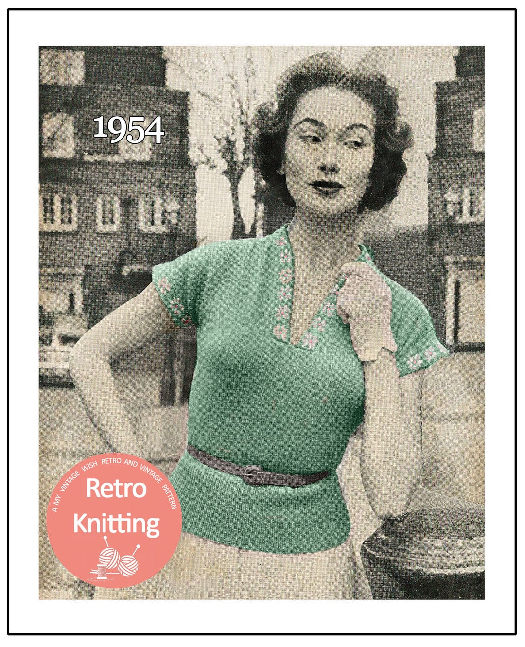 1950s Daisy Border Sweater Vintage Knitting Pattern PDF Instant ...